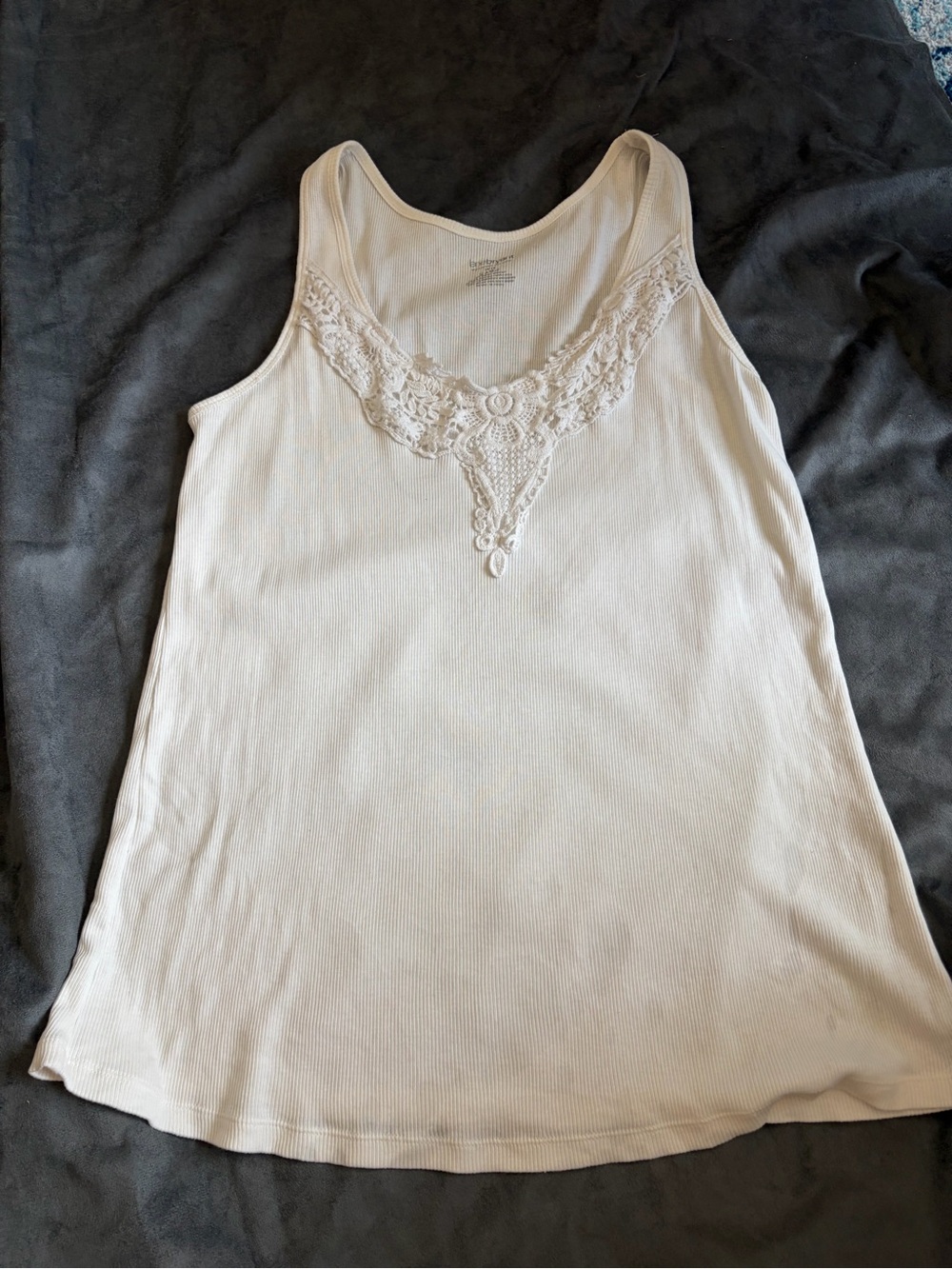 Lane Bryant Feminine White Ribbed Lace Trim Tank Top Size 14/16